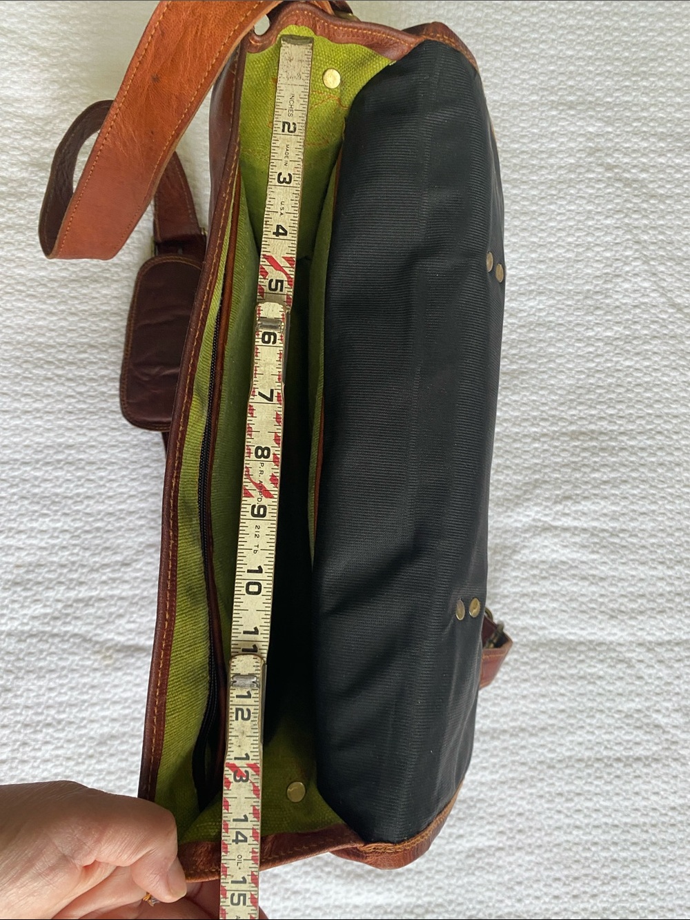 Vintage Brown Leather Messenger Bag with Brass Hardware - Picture 13 of 13